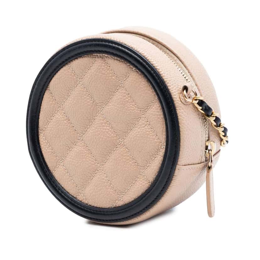 Chanel Caviar CC Filigree Round Crossbody Beige Leather Good condition - Back View