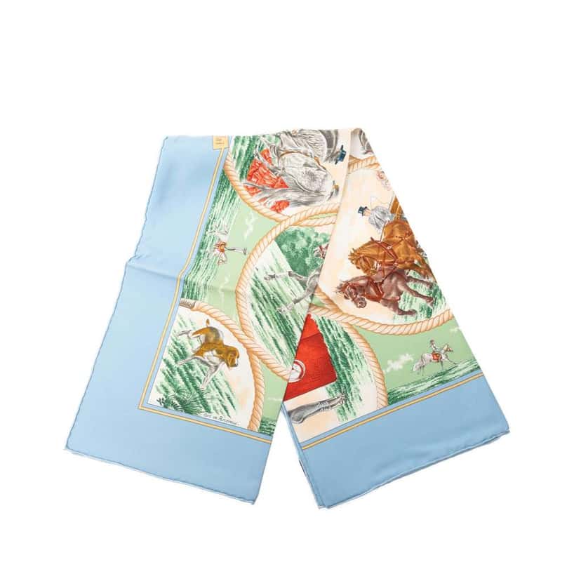 Hermès Auteuil En Mai Silk Scarf 90 Blue Silk Good condition - Front View