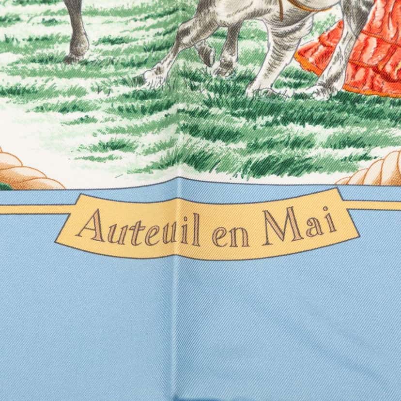 Hermès Auteuil En Mai Silk Scarf 90 Blue Silk Good condition - Back View