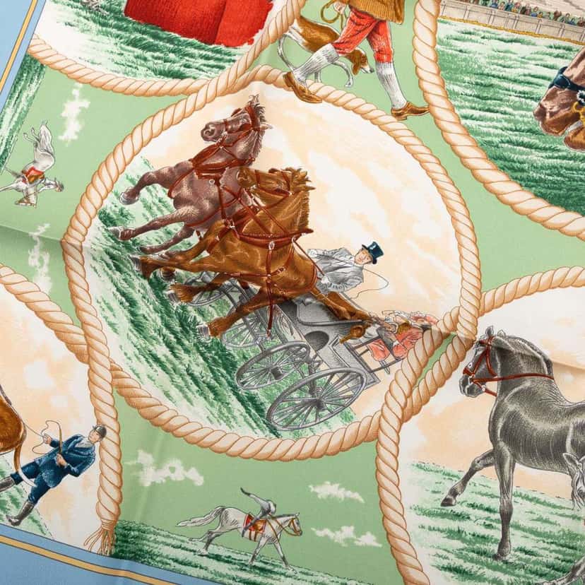 Hermès Auteuil En Mai Silk Scarf 90 Blue Silk Good condition - Inside View