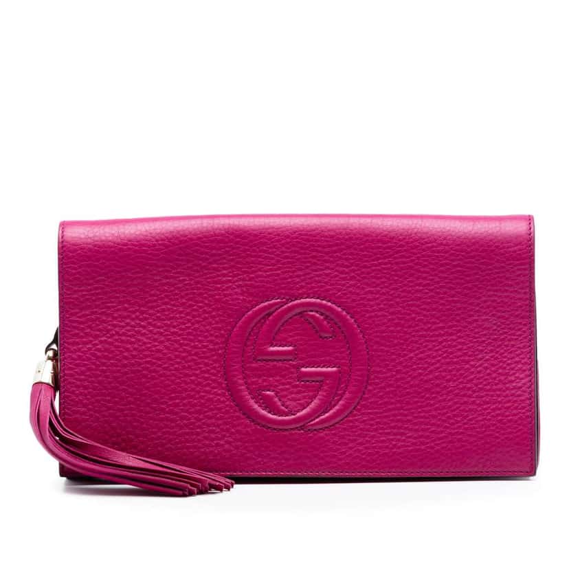 Gucci Leather Soho Disco Clutch Pink Leather Good condition - Front View