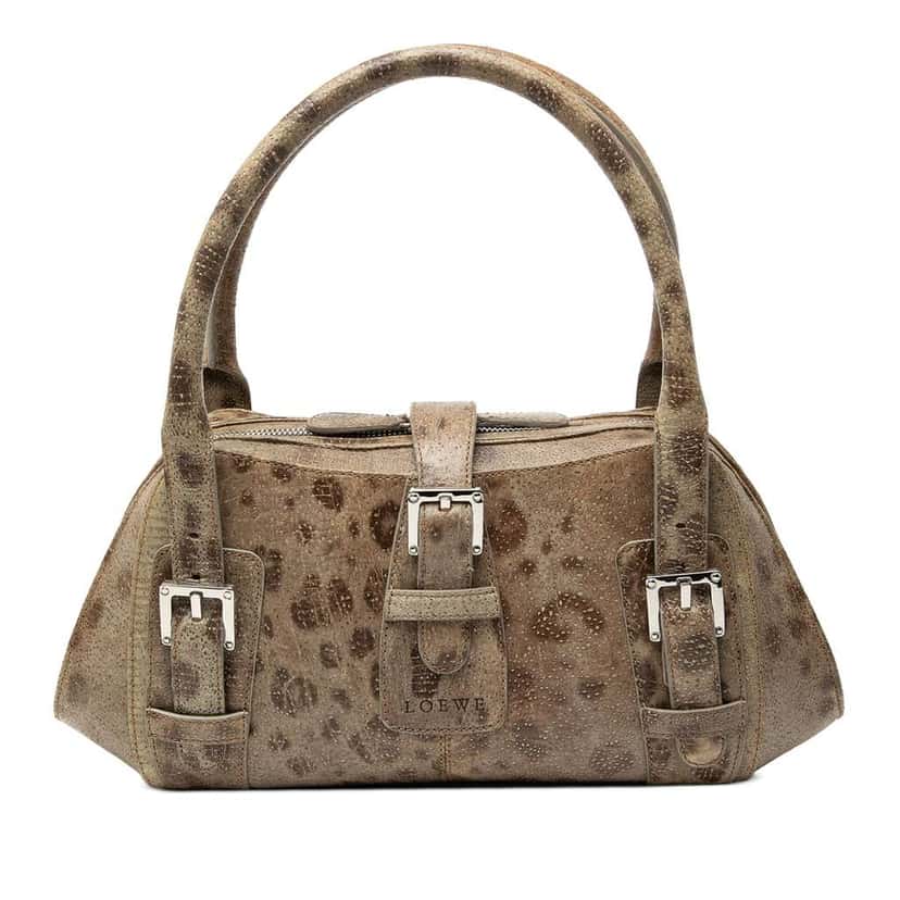 Loewe Leopard Printed Leather Senda Handbag Beige Leather Good condition - Front View
