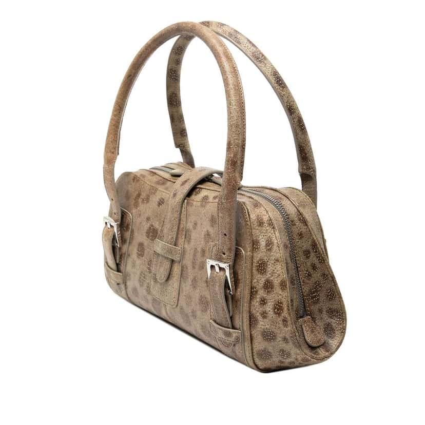 Loewe Leopard Printed Leather Senda Handbag Beige Leather Good condition - Back View