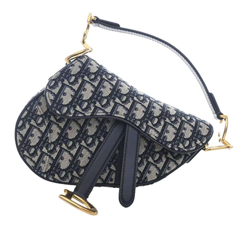 Dior Mini Oblique Canvas Saddle Bag Blue Canvas Good condition - Front View