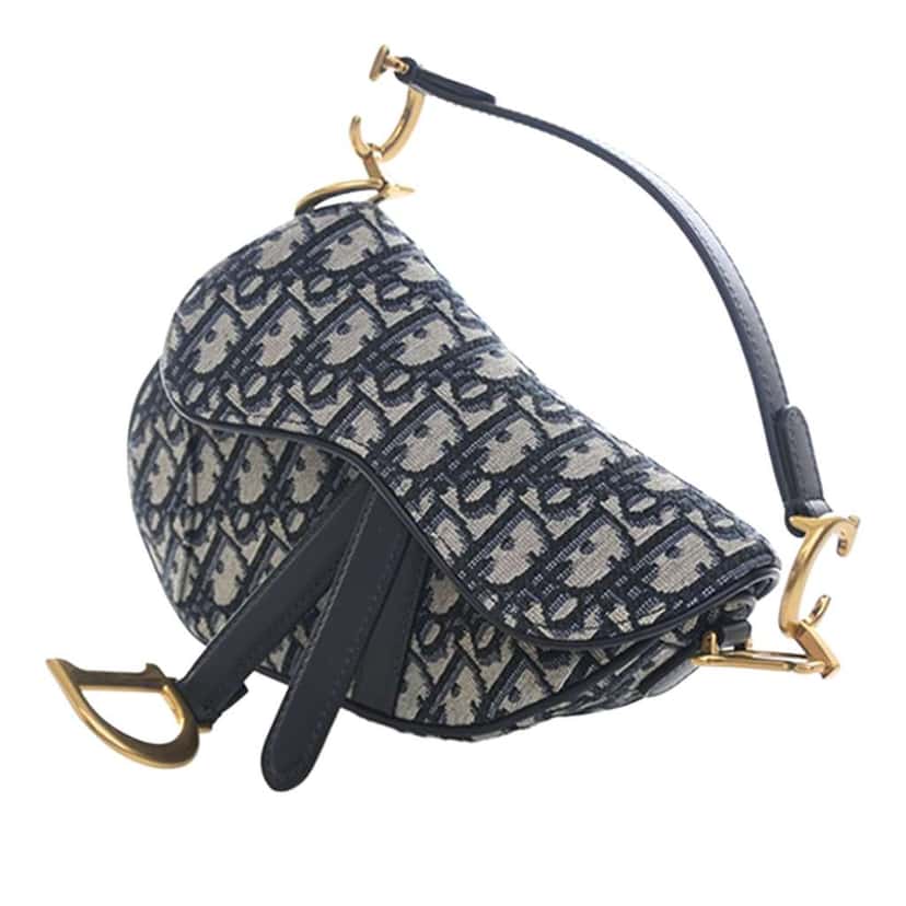 Dior Mini Oblique Canvas Saddle Bag Blue Canvas Good condition - Back View