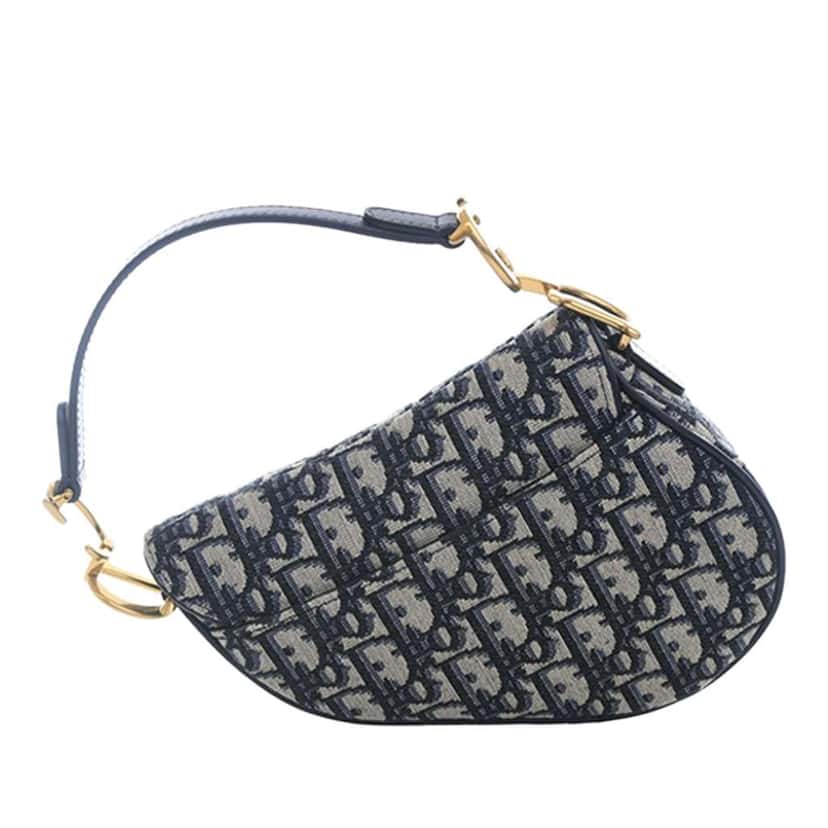 Dior Mini Oblique Canvas Saddle Bag Blue Canvas Good condition - Model View