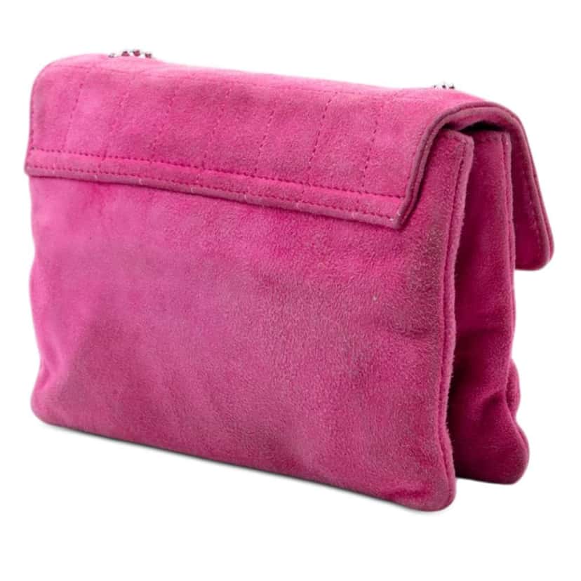 Chanel CC Choco Bar Suede Beaded Chain Flap Pink Leather Good condition - Back View