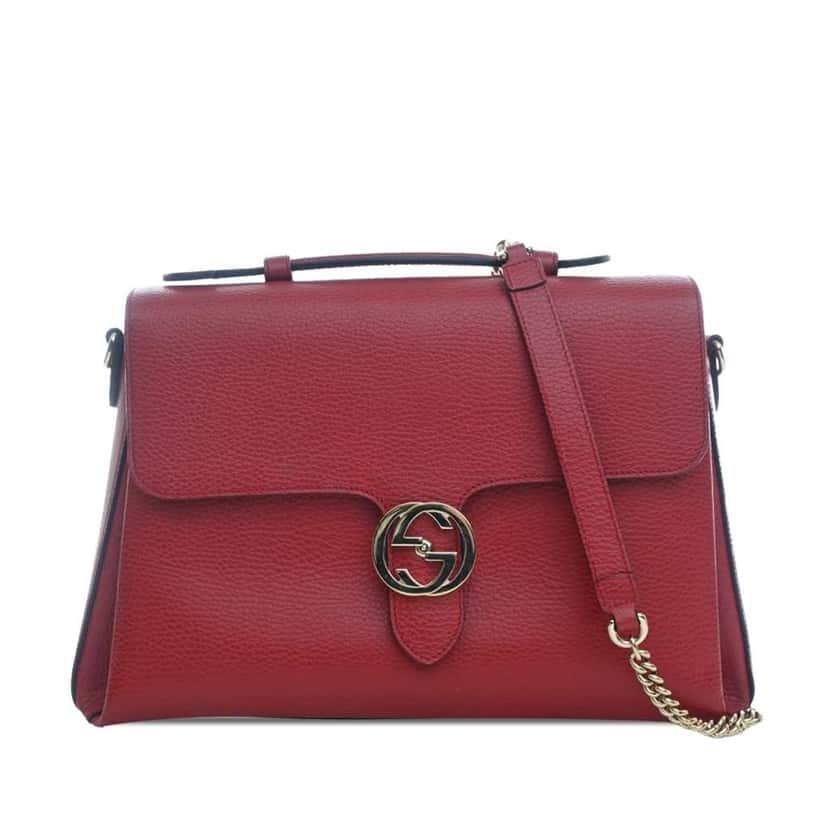Gucci Medium Dollar Calf Interlocking G Satchel Red Leather Good condition - Front View