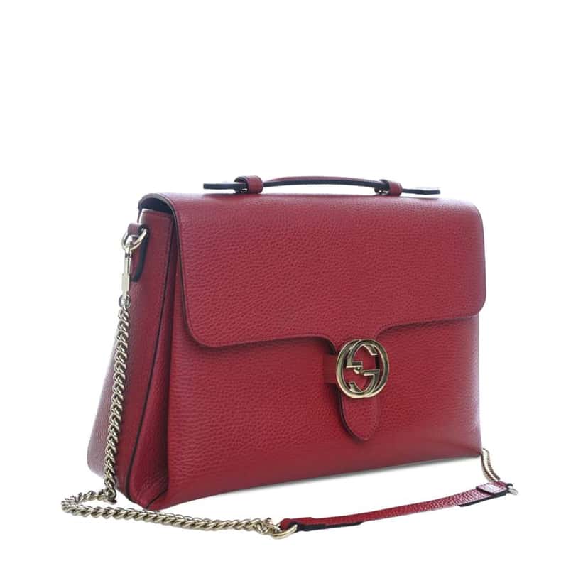 Gucci Medium Dollar Calf Interlocking G Satchel Red Leather Good condition - Back View