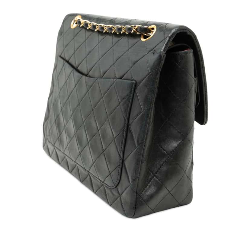 Chanel Medium Tall Classic Lambskin Double Flap Black Leather Good condition - Back View