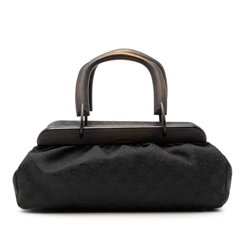 Gucci GG Canvas Wood Frame Handbag Black Canvas Very good condition - Front View