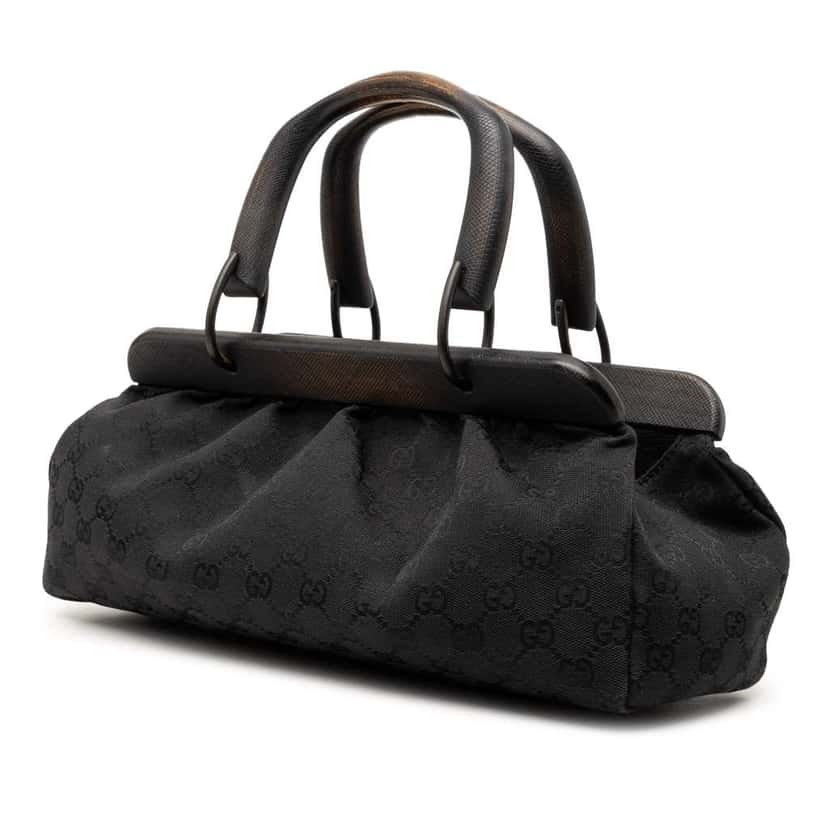 Gucci GG Canvas Wood Frame Handbag Black Canvas Very good condition - Back View