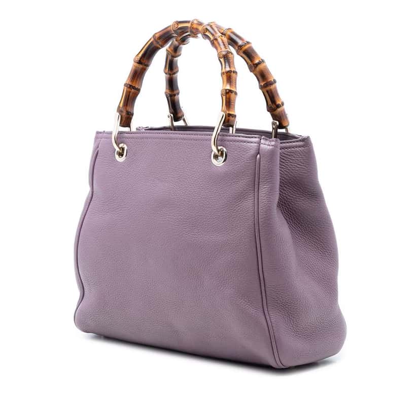 Gucci Small Calfskin Bamboo Shopper Satchel Purple Leather Good condition - Back View
