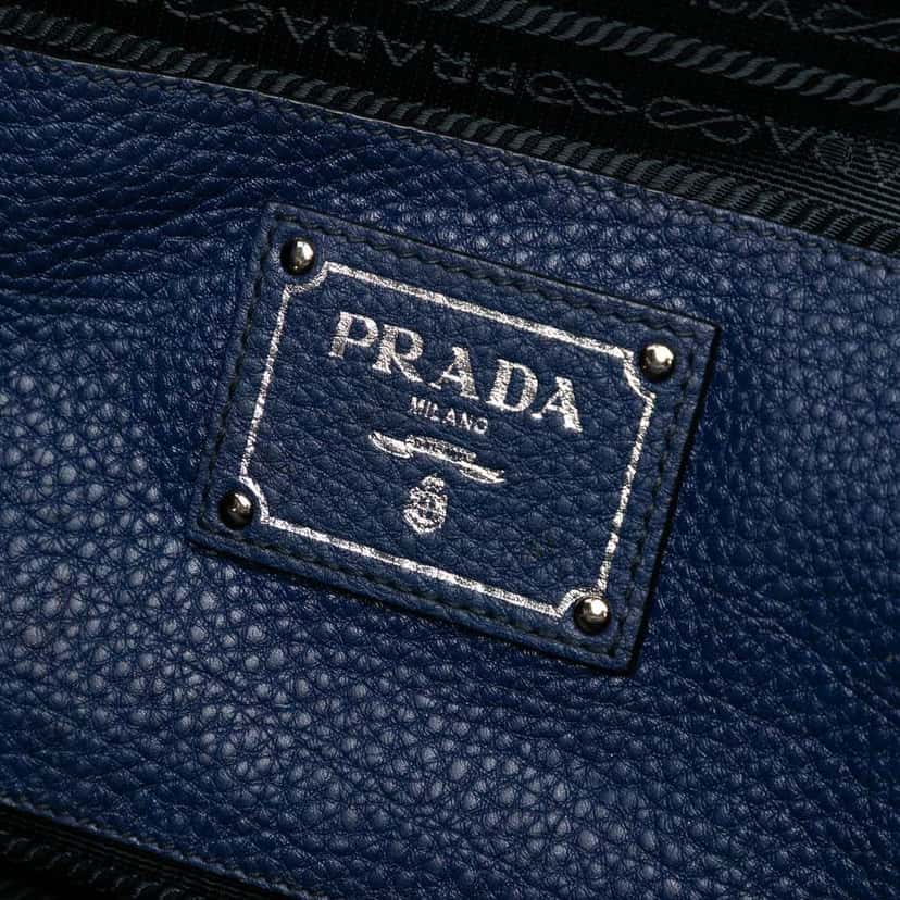 Prada Vitello Daino Open Convertible Tote Blue Leather Good condition - Box View
