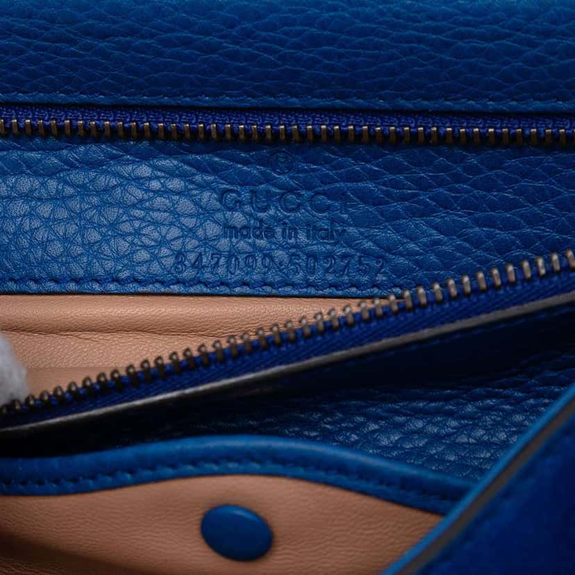 Gucci Medium Suede Bamboo Nouveau Fringe Crossbody Blue Leather Very good condition - Box View