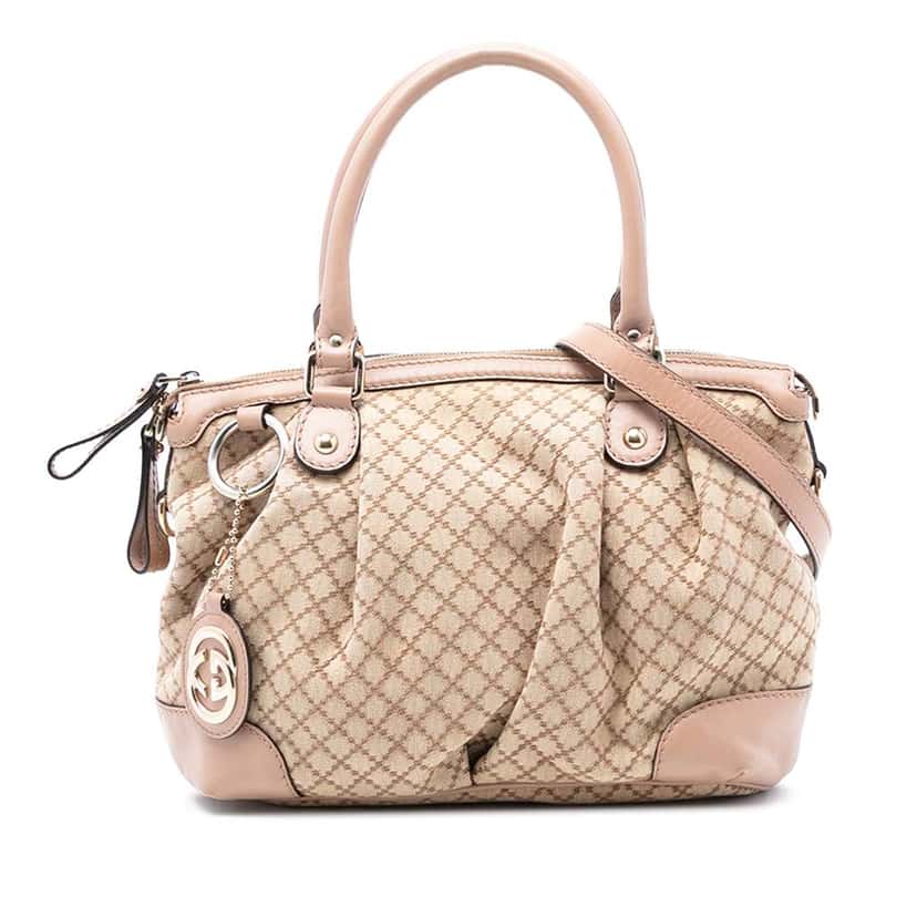 Gucci Diamante Canvas Sukey Satchel Beige Canvas Very good condition - Front View