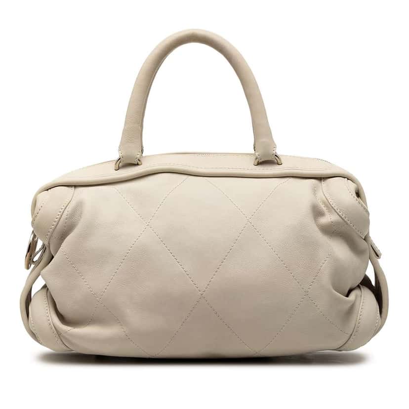 Chanel CC Calfskin Wild Stitch Bowling Bag White Leather Very good condition - Front View