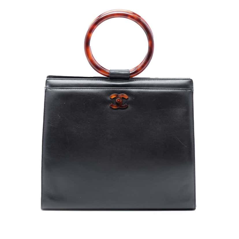 Chanel CC Calfskin Tortoiseshell Handbag Black Leather Very good condition - Front View