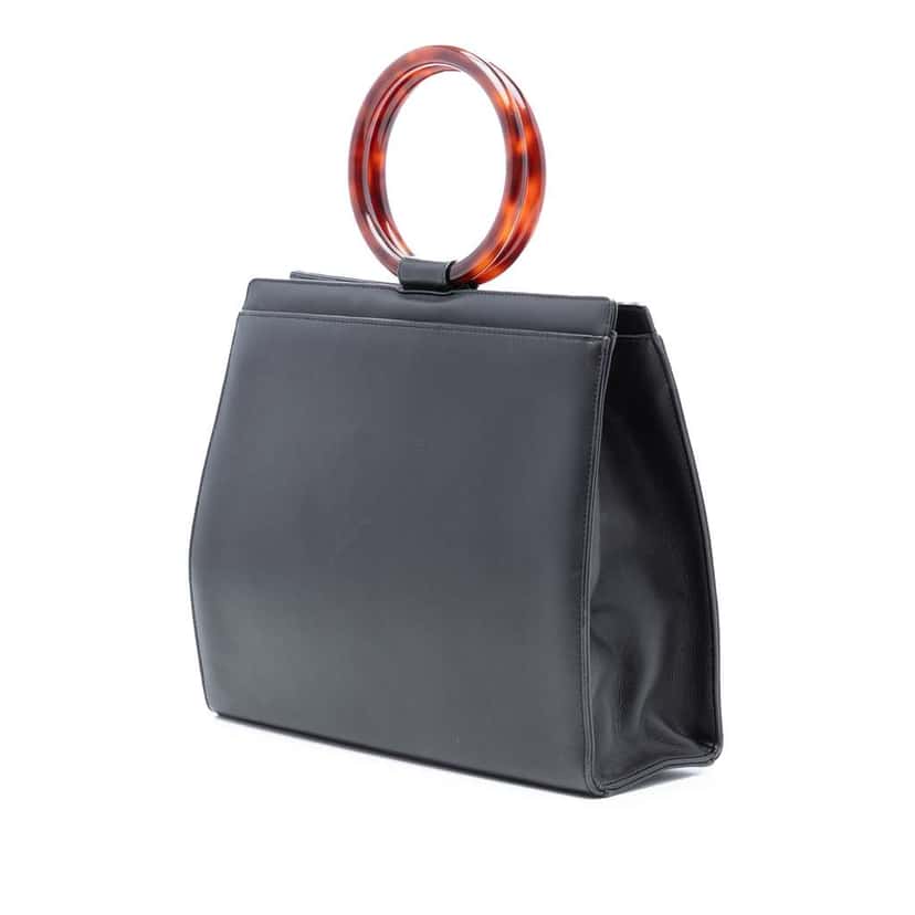 Chanel CC Calfskin Tortoiseshell Handbag Black Leather Very good condition - Back View