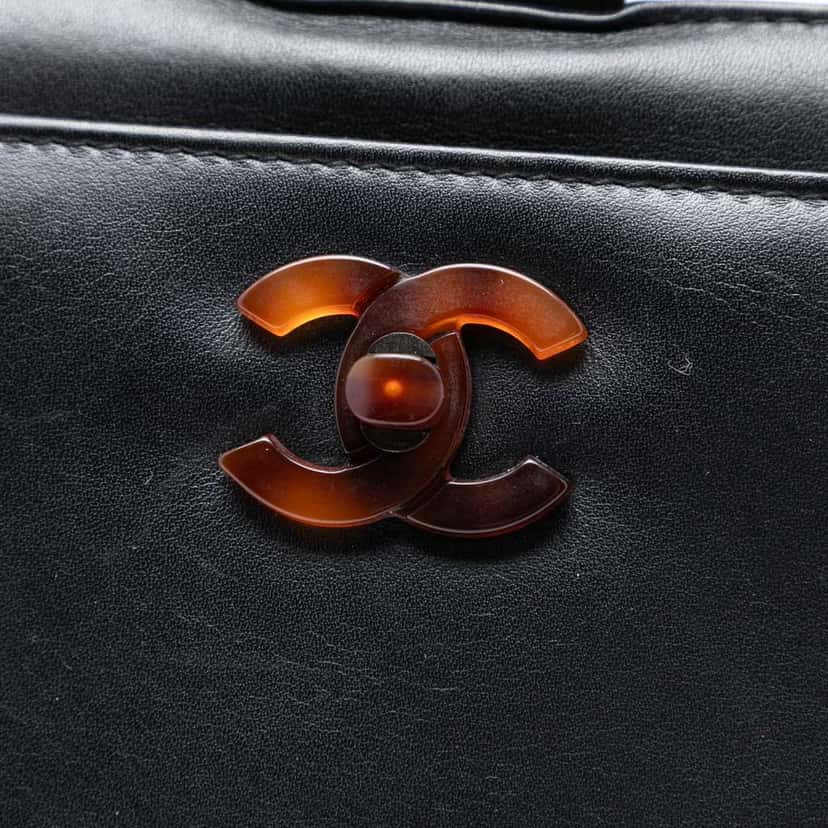 Chanel CC Calfskin Tortoiseshell Handbag Black Leather Very good condition - Box View