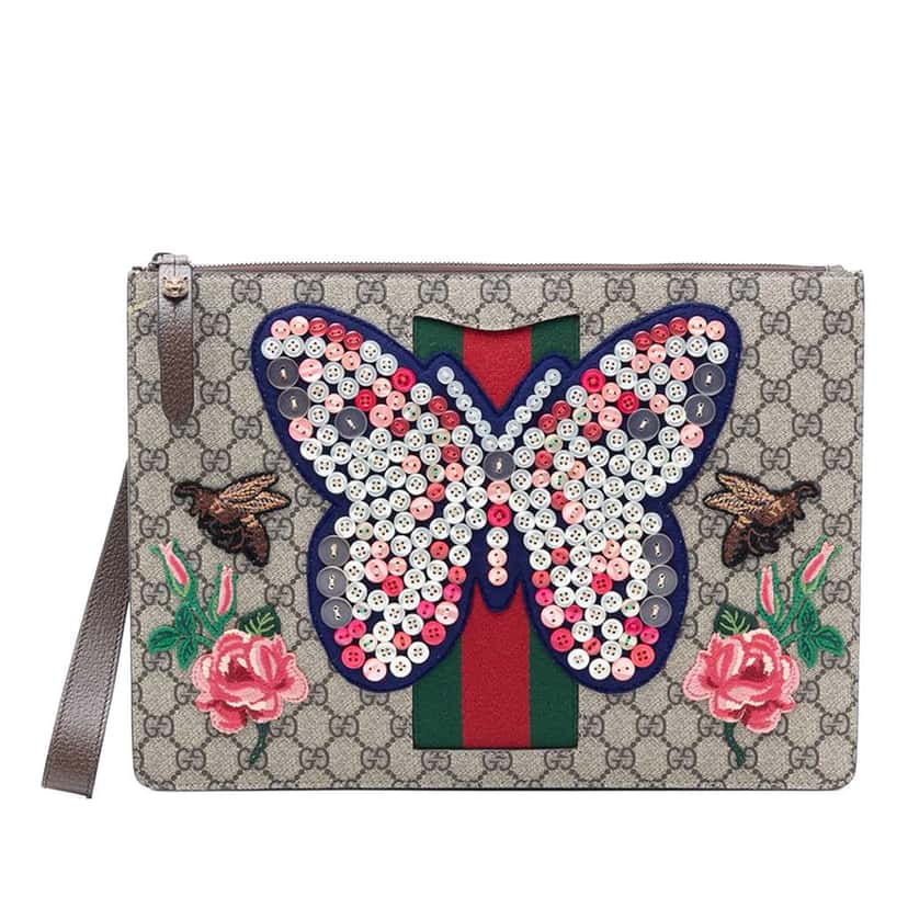 Gucci GG Supreme Web Butterfly Clutch Beige Good condition - Front View