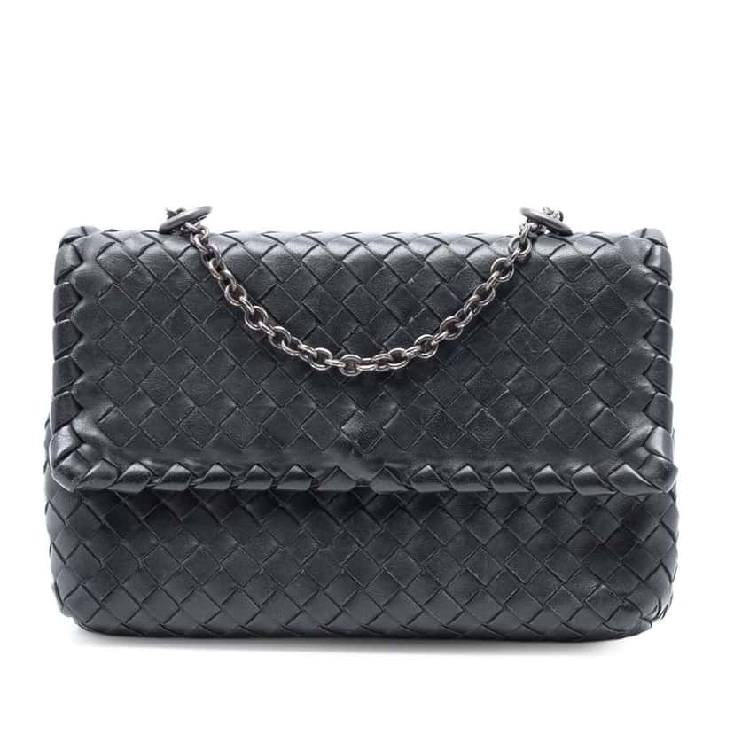 Bottega Veneta Baby Nappa Intrecciato Olimpia Crossbody Black Leather Good condition - Front View