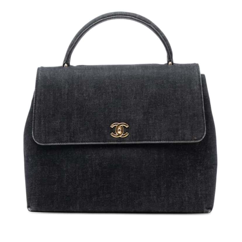 Chanel CC Denim Kelly Top Handle Bag Black Denim Good condition - Front View