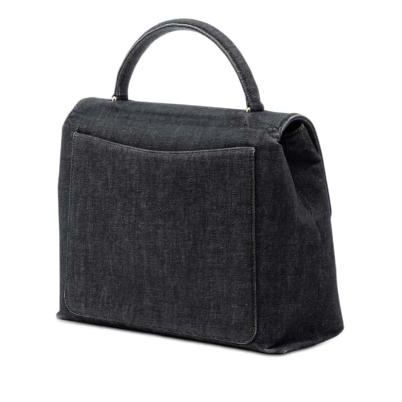 Chanel CC Denim Kelly Top Handle Bag Black Denim Good condition - Back View