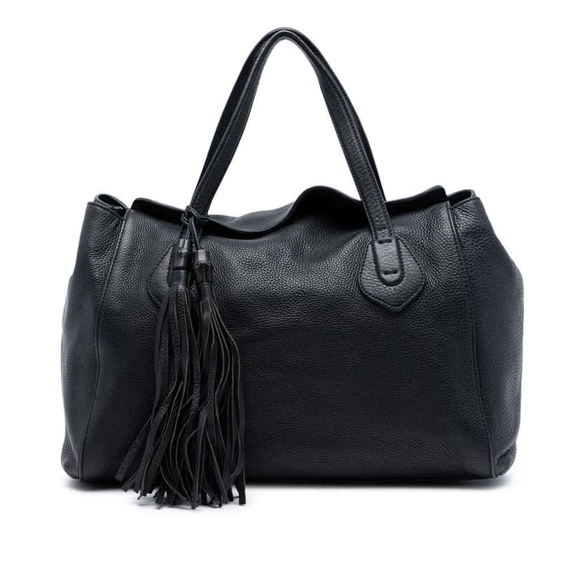 Gucci Pebbled Leather Lady Tassel Tote Black Leather Good condition - Front View