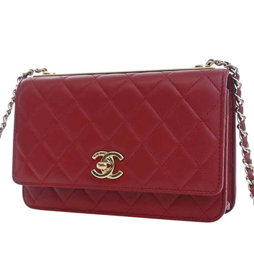 Chanel Quilted Lambskin Trendy CC Wallet On Chain Red Leather Good condition - Inside View