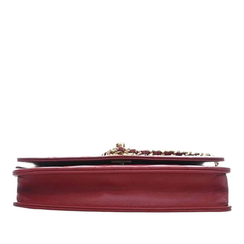 Chanel Quilted Lambskin Trendy CC Wallet On Chain Red Leather Good condition - Box View