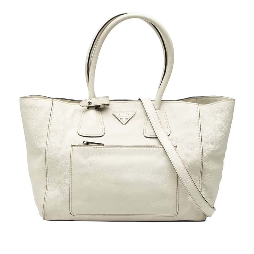 Prada Vitello Daino Front Pocket Open Convertible Tote White Leather Good condition - Front View