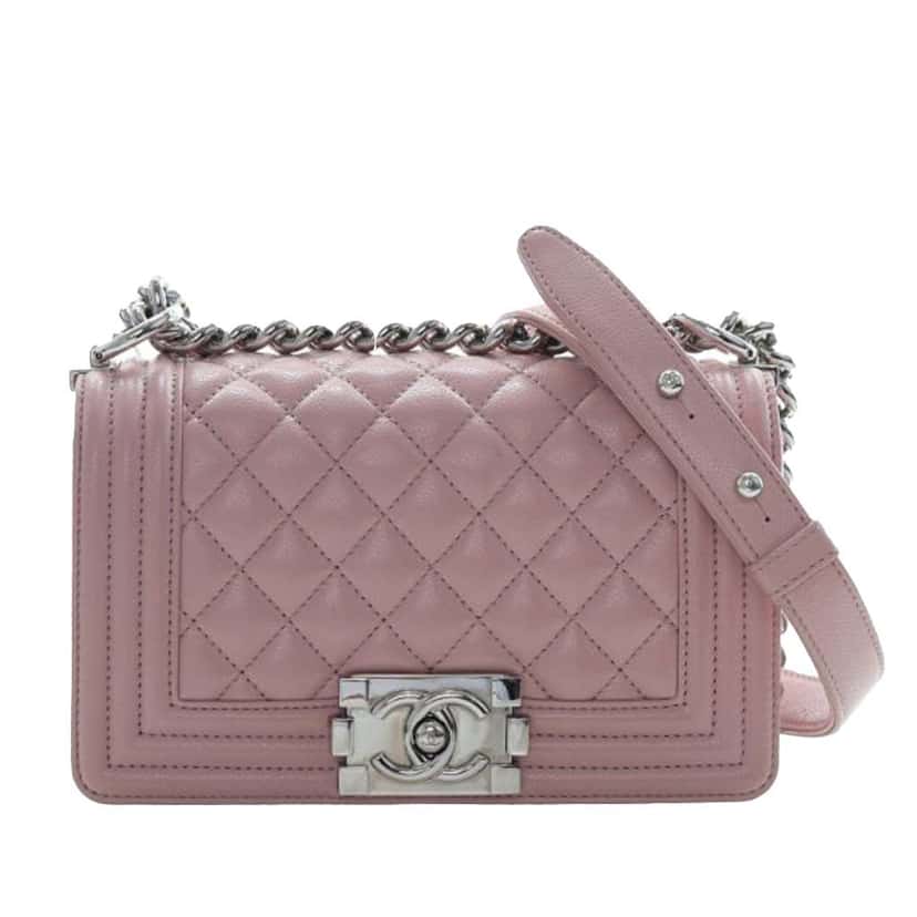 Chanel Small Quilted Caviar Boy Flap Pink Leather Good condition - Front View