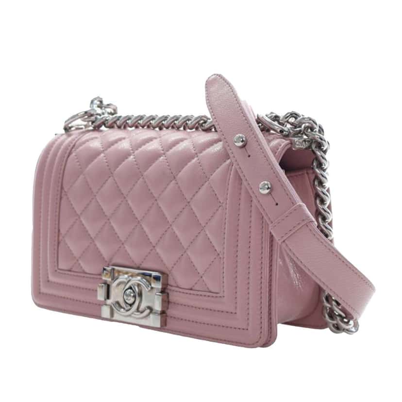Chanel Small Quilted Caviar Boy Flap Pink Leather Good condition - Inside View