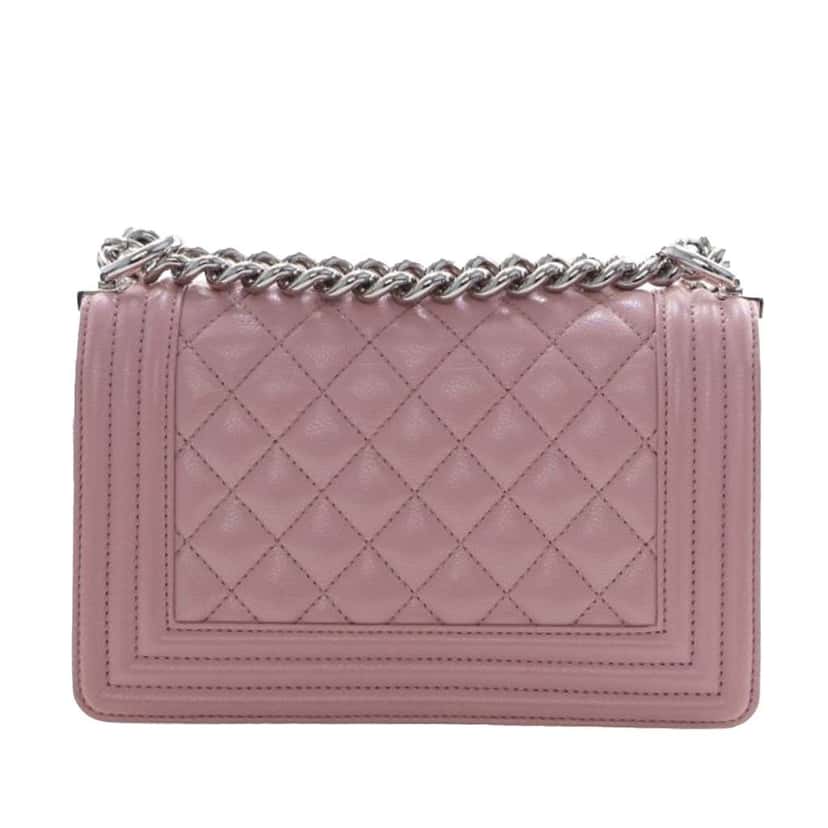 Chanel Small Quilted Caviar Boy Flap Pink Leather Good condition - Model View