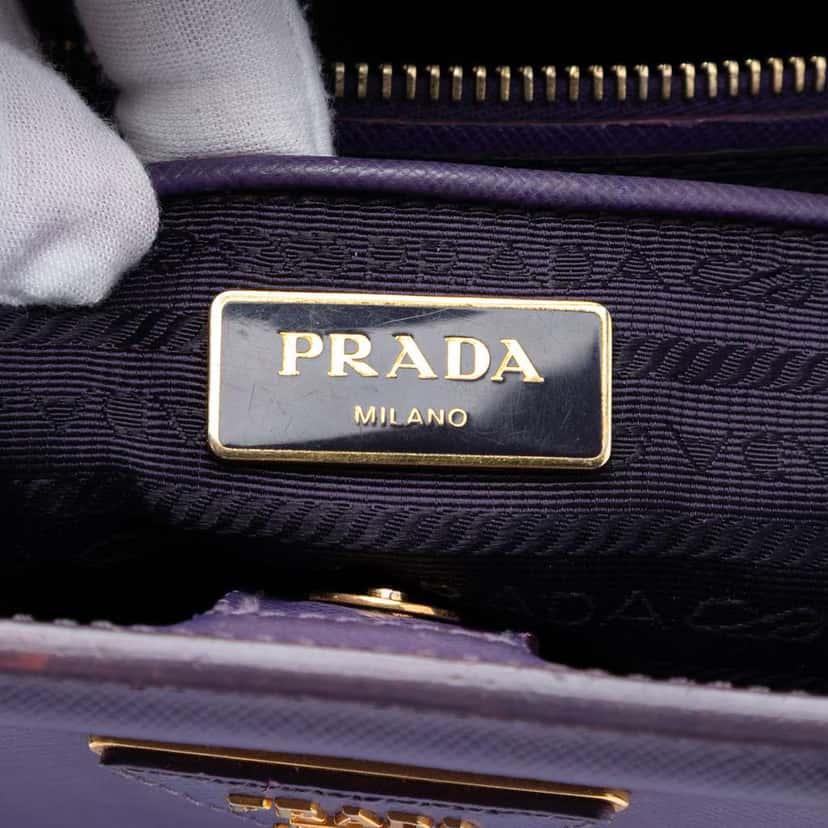 Prada Saffiano Lux Parabole Satchel Purple Leather Good condition - Box View