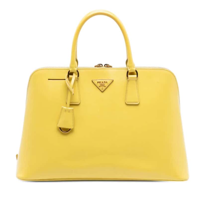 Prada Large Saffiano Lux Promenade Satchel Yellow Leather Good condition - Front View