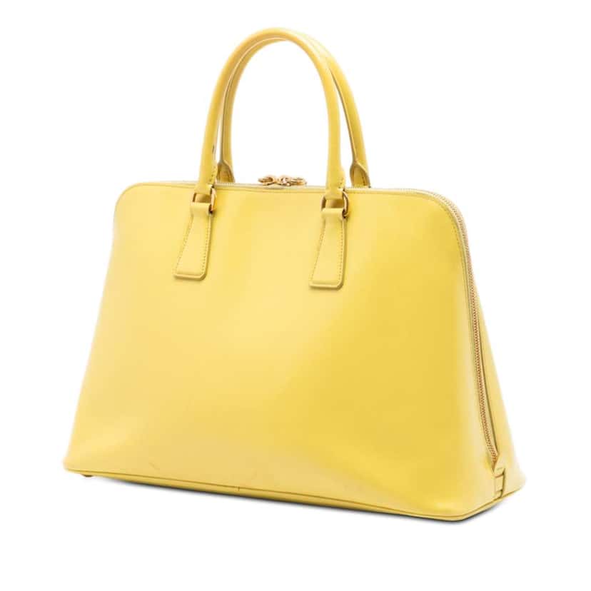 Prada Large Saffiano Lux Promenade Satchel Yellow Leather Good condition - Back View