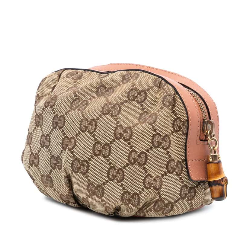 Gucci GG Canvas Bamboo Cosmetic Pouch Beige Good condition - Back View
