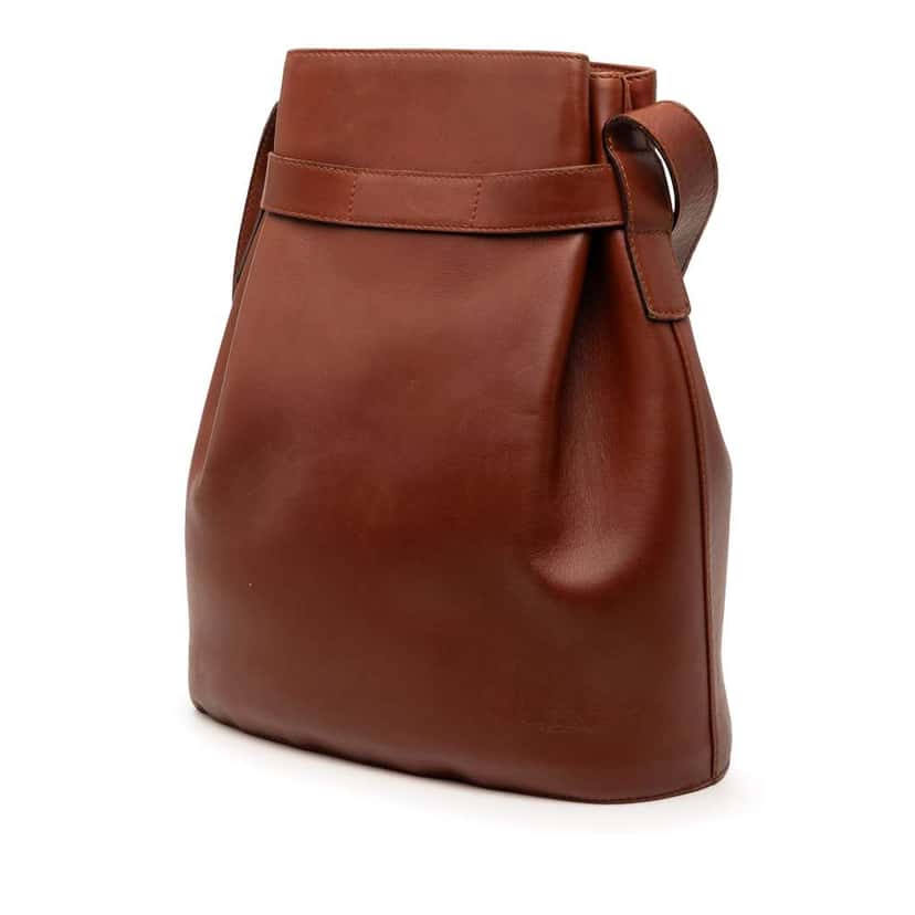 Salvatore Ferragamo Leather Double Gancini Bucket Bag Brown Leather Good condition - Back View