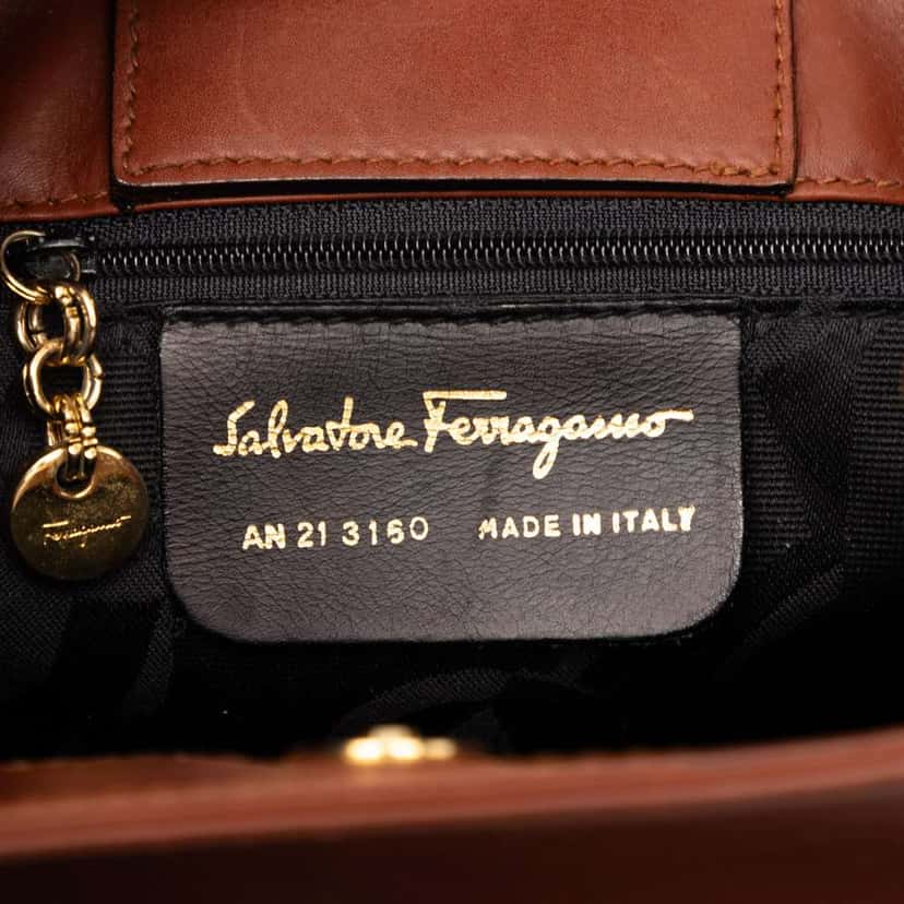 Salvatore Ferragamo Leather Double Gancini Bucket Bag Brown Leather Good condition - Box View