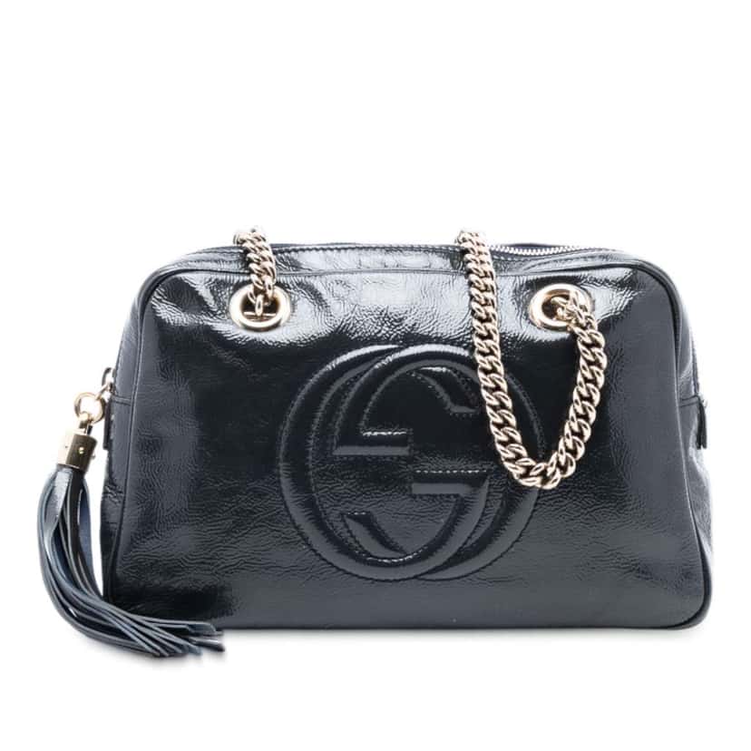 Gucci Patent Soho Chain Zip Shoulder Bag Blue Leather Good condition - Front View