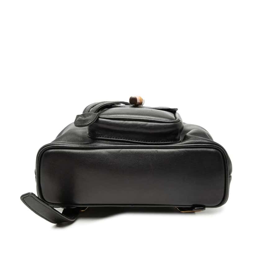 Gucci Leather Bamboo Drawstring Backpack Black Leather Good condition - Inside View