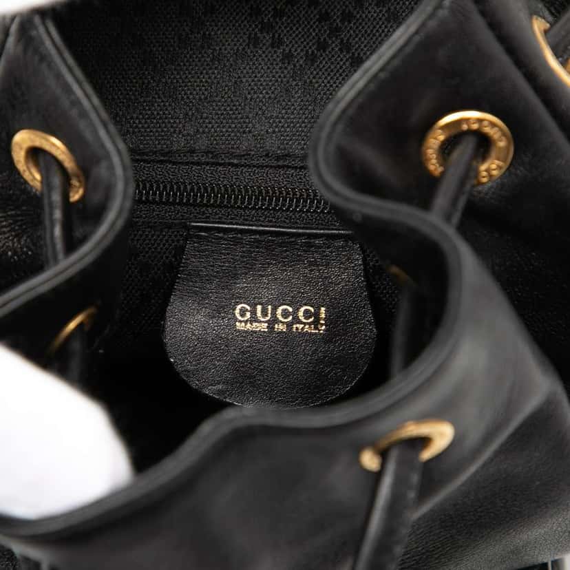 Gucci Leather Bamboo Drawstring Backpack Black Leather Good condition - Box View