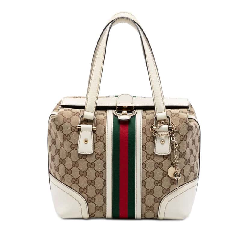 Gucci GG Canvas Web Treasure Handbag Beige Good condition - Front View