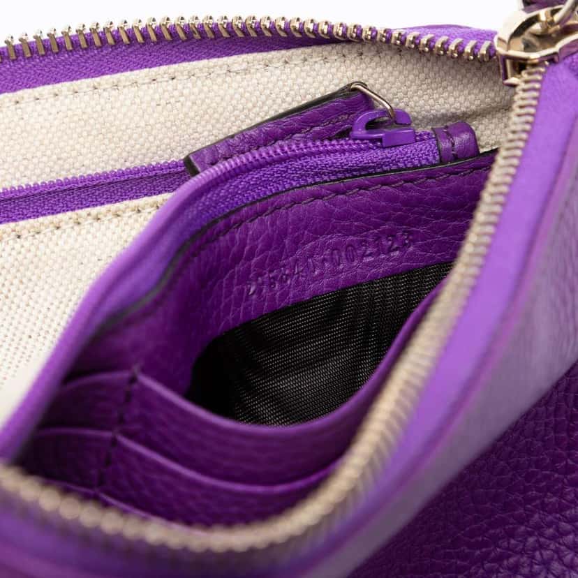 Gucci Pebbled Calfskin Soho Pouch Purple Leather Good condition - Box View