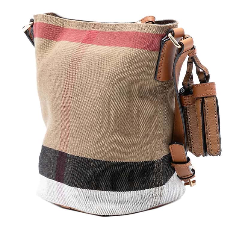 Burberry Mini Mega Check Canvas Ashby Tassel Bucket Bag Brown Canvas Good condition - Back View