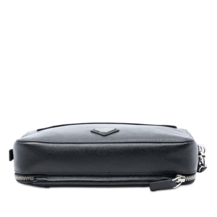 Prada Saffiano Portfolio Zip Clutch Black Leather Good condition - Inside View