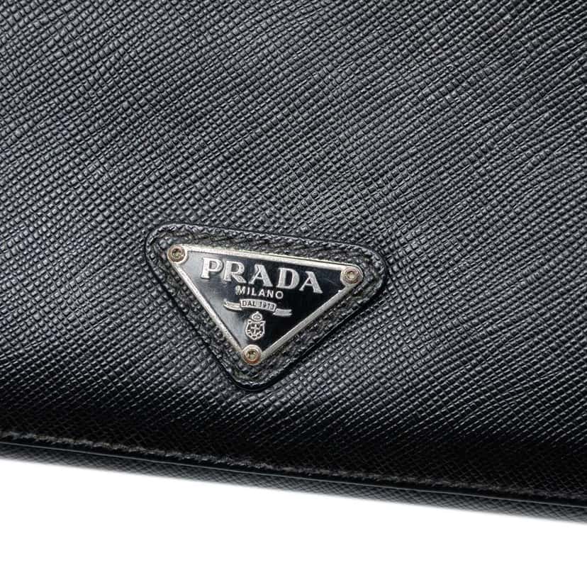 Prada Saffiano Portfolio Zip Clutch Black Leather Good condition - Box View