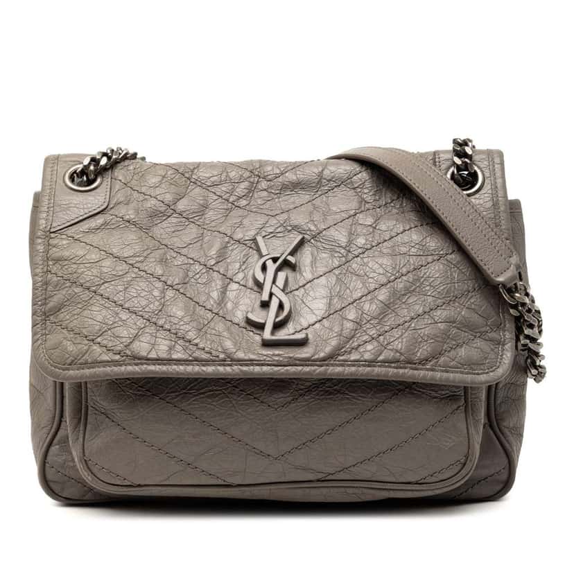 Saint Laurent Medium Crinkled Calfskin Niki Grey Leather Good condition - Front View
